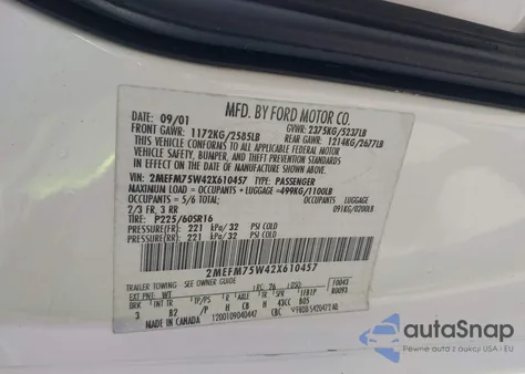 2002 Mercury Grand Marquis Ls из США, поврежденный, VIN 2MEFM75W42X610457